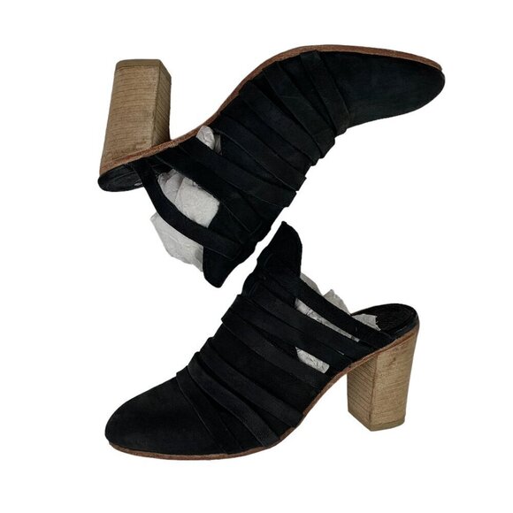 Free People Byron Black Leather Strappy High Vamp Block Heel Mules Women's 9 - Picture 4 of 9